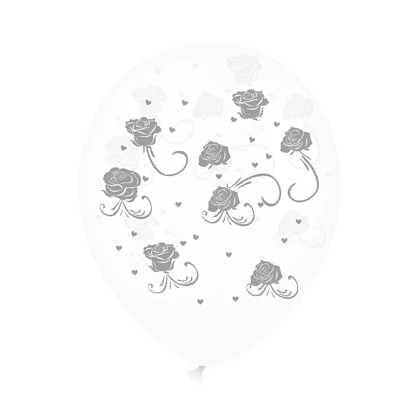 Balon Biały W Różyczki 12Cali 6Szt 1