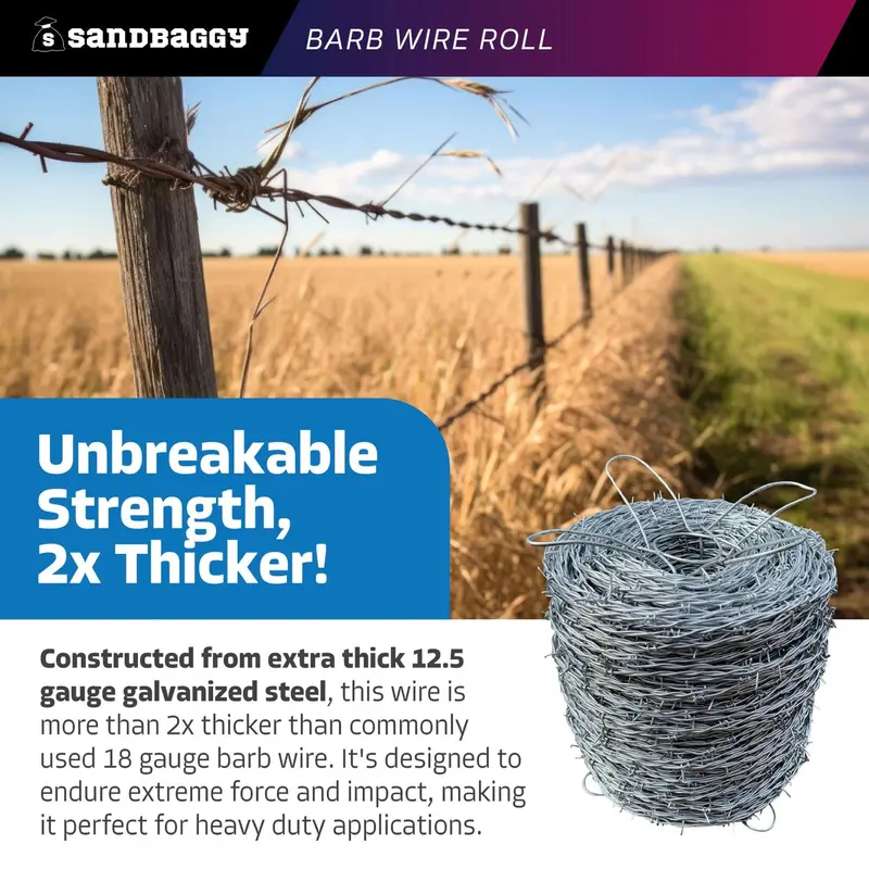 Barb Wire Roll (1320 Ft) - 2 Point, Double Strand Twisted Wire - 12.5 Gauge Galvanized Steel 3