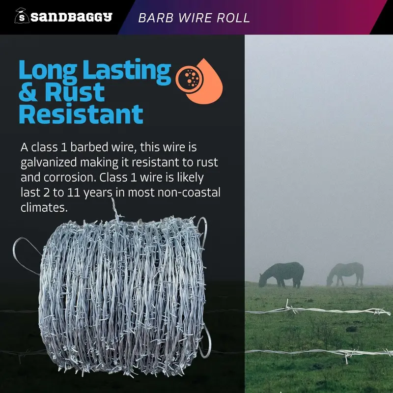Barb Wire Roll (1320 Ft) - 2 Point, Double Strand Twisted Wire - 12.5 Gauge Galvanized Steel 4