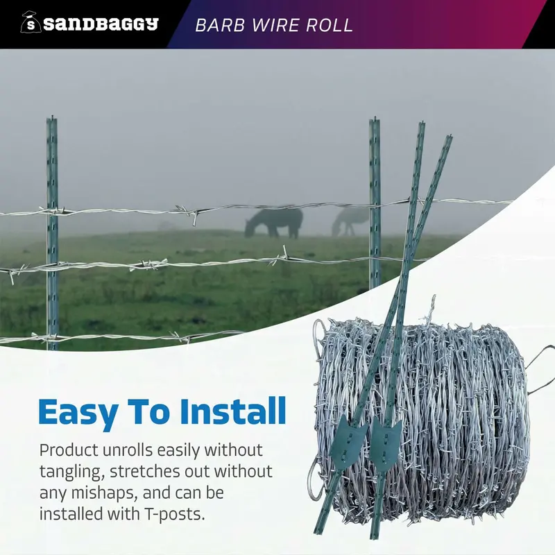 Barb Wire Roll (1320 Ft) - 2 Point, Double Strand Twisted Wire - 12.5 Gauge Galvanized Steel 5