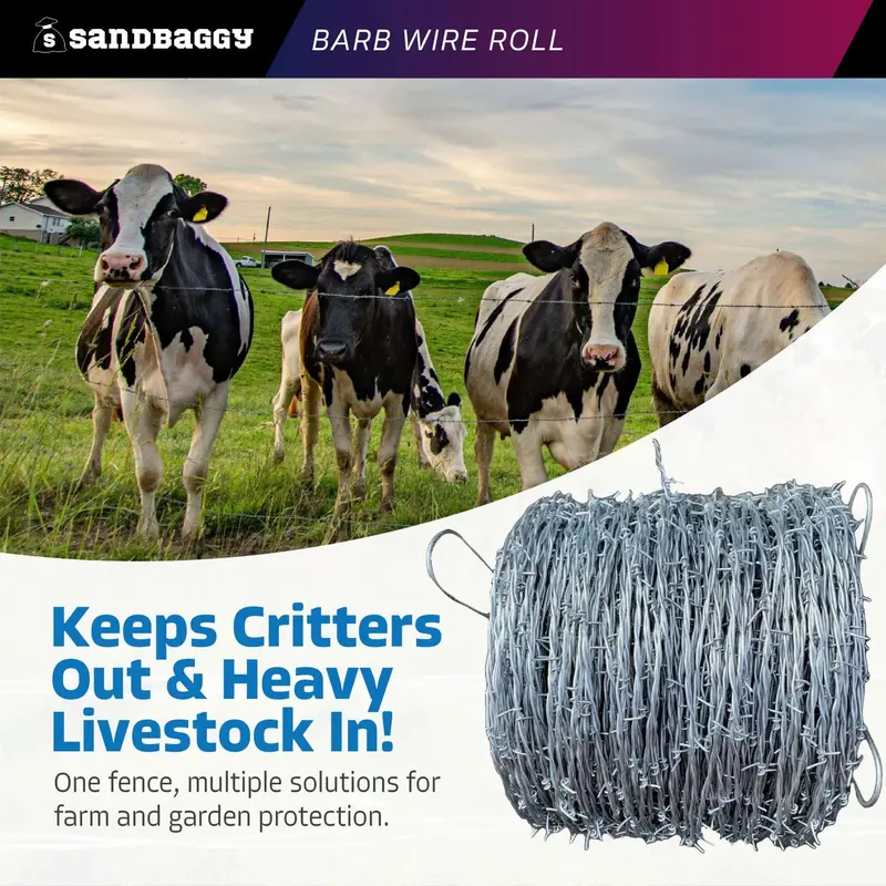 Barb Wire Roll (1320 Ft) - 2 Point, Double Strand Twisted Wire - 12.5 Gauge Galvanized Steel 6