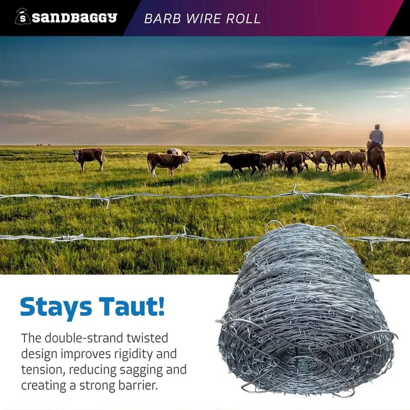 Barb Wire Roll (1320 Ft) - 2 Point, Double Strand Twisted Wire - 12.5 Gauge Galvanized Steel 8