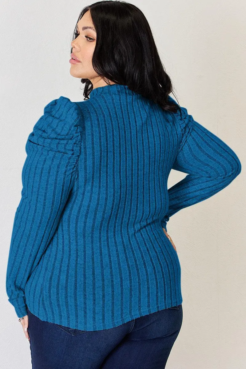 Basic Bae Full Size Ribbed Mock Neck Puff Sleeve T-Shirt 14