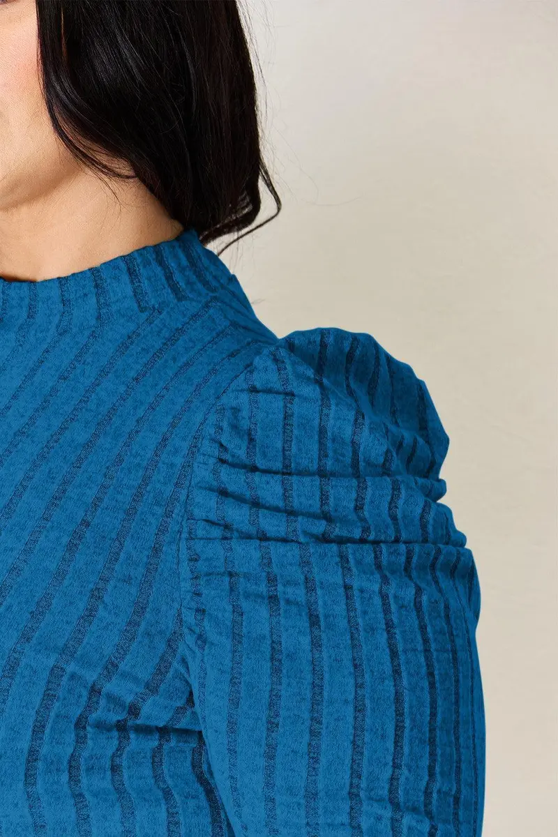 Basic Bae Full Size Ribbed Mock Neck Puff Sleeve T-Shirt 15