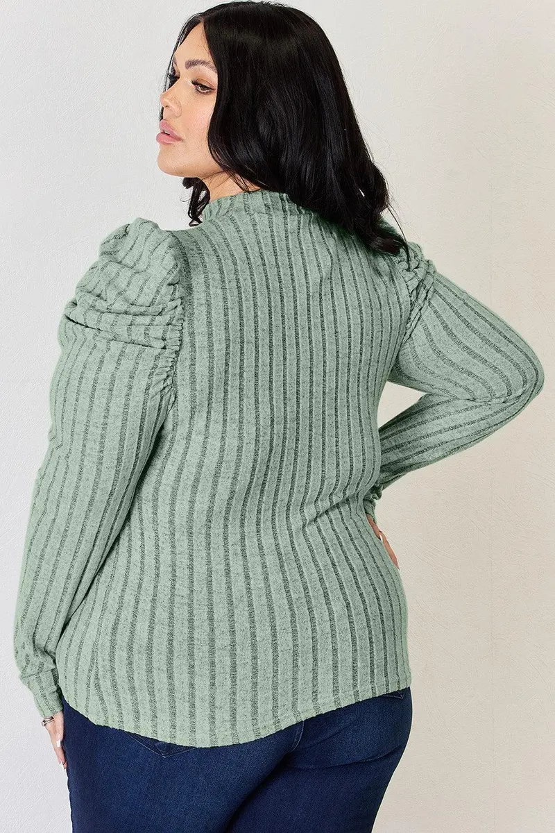 Basic Bae Full Size Ribbed Mock Neck Puff Sleeve T-Shirt 22