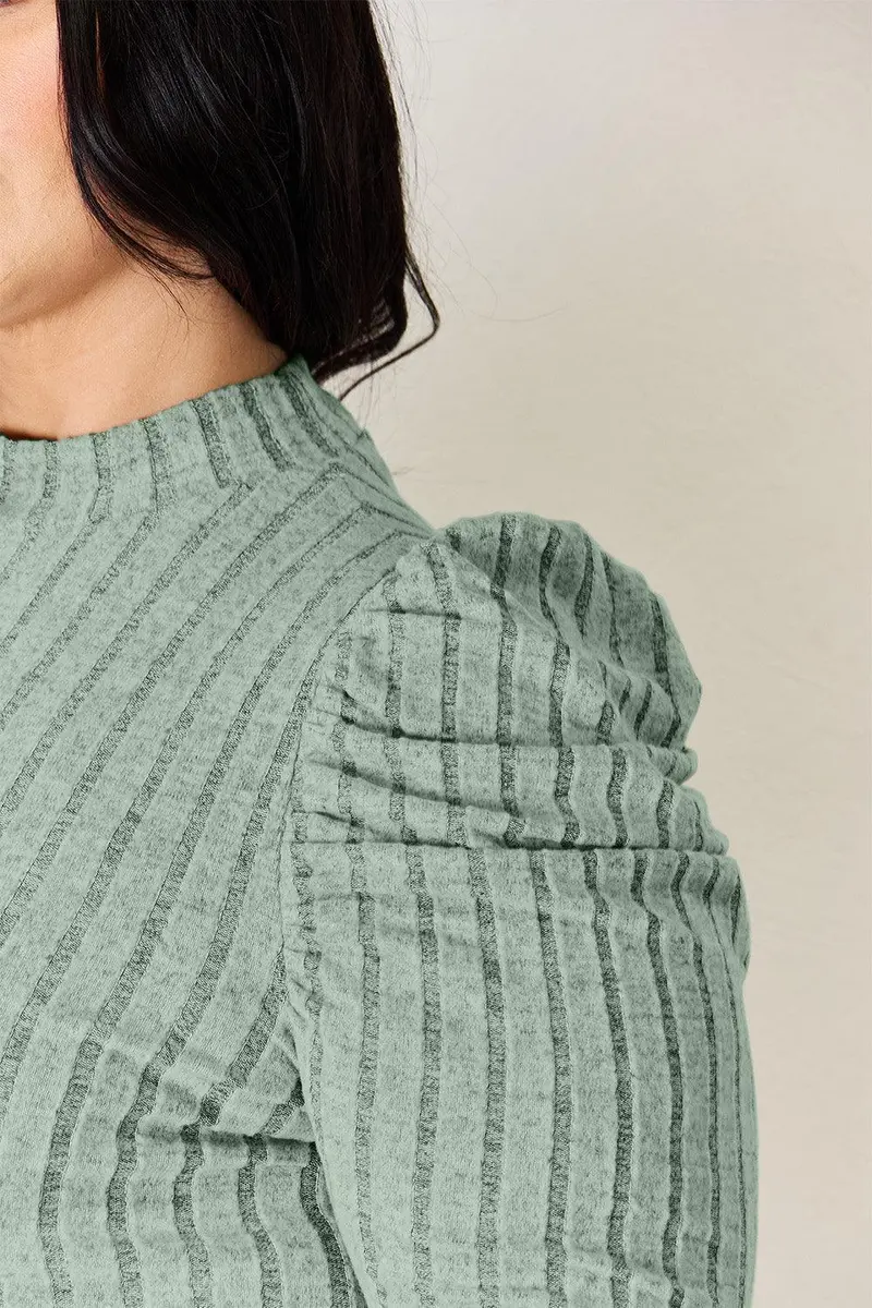 Basic Bae Full Size Ribbed Mock Neck Puff Sleeve T-Shirt 23