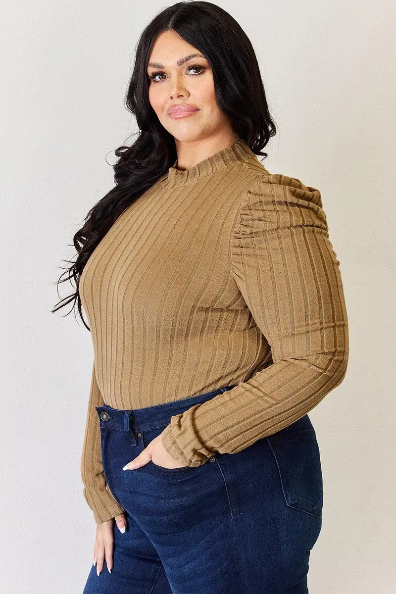Basic Bae Full Size Ribbed Mock Neck Puff Sleeve T-Shirt 28