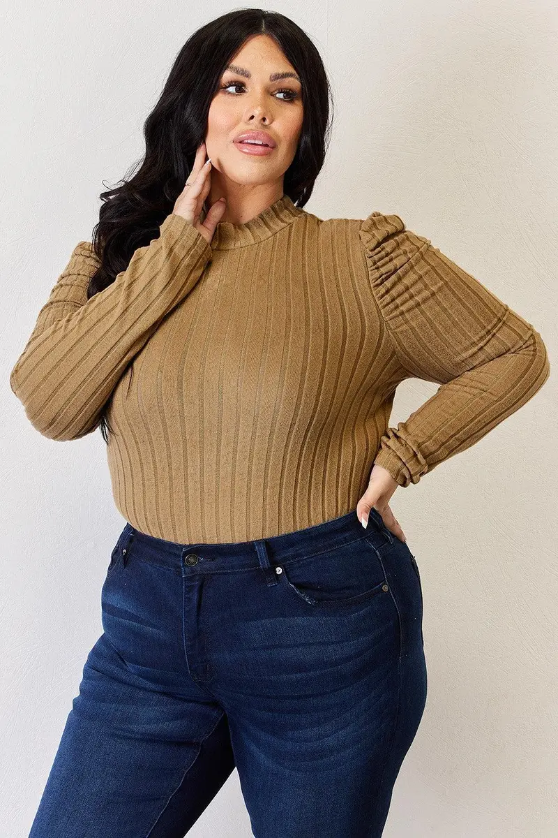 Basic Bae Full Size Ribbed Mock Neck Puff Sleeve T-Shirt 29