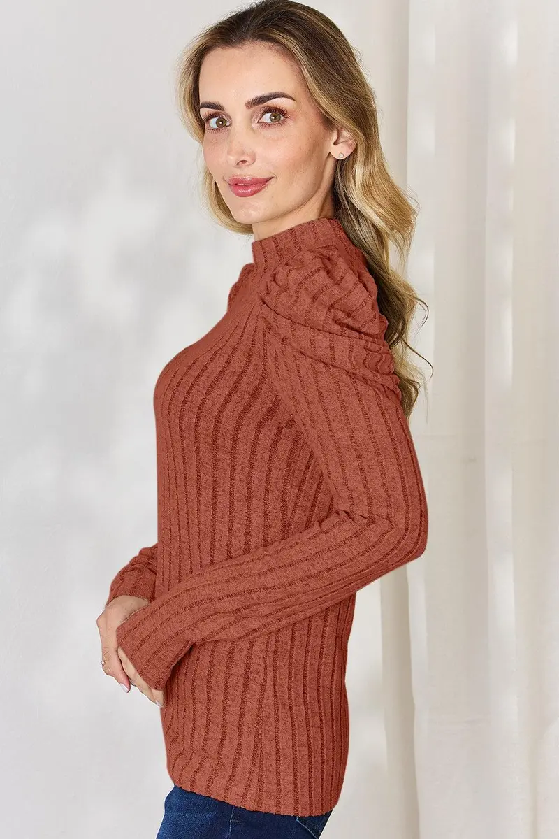 Basic Bae Full Size Ribbed Mock Neck Puff Sleeve T-Shirt 3