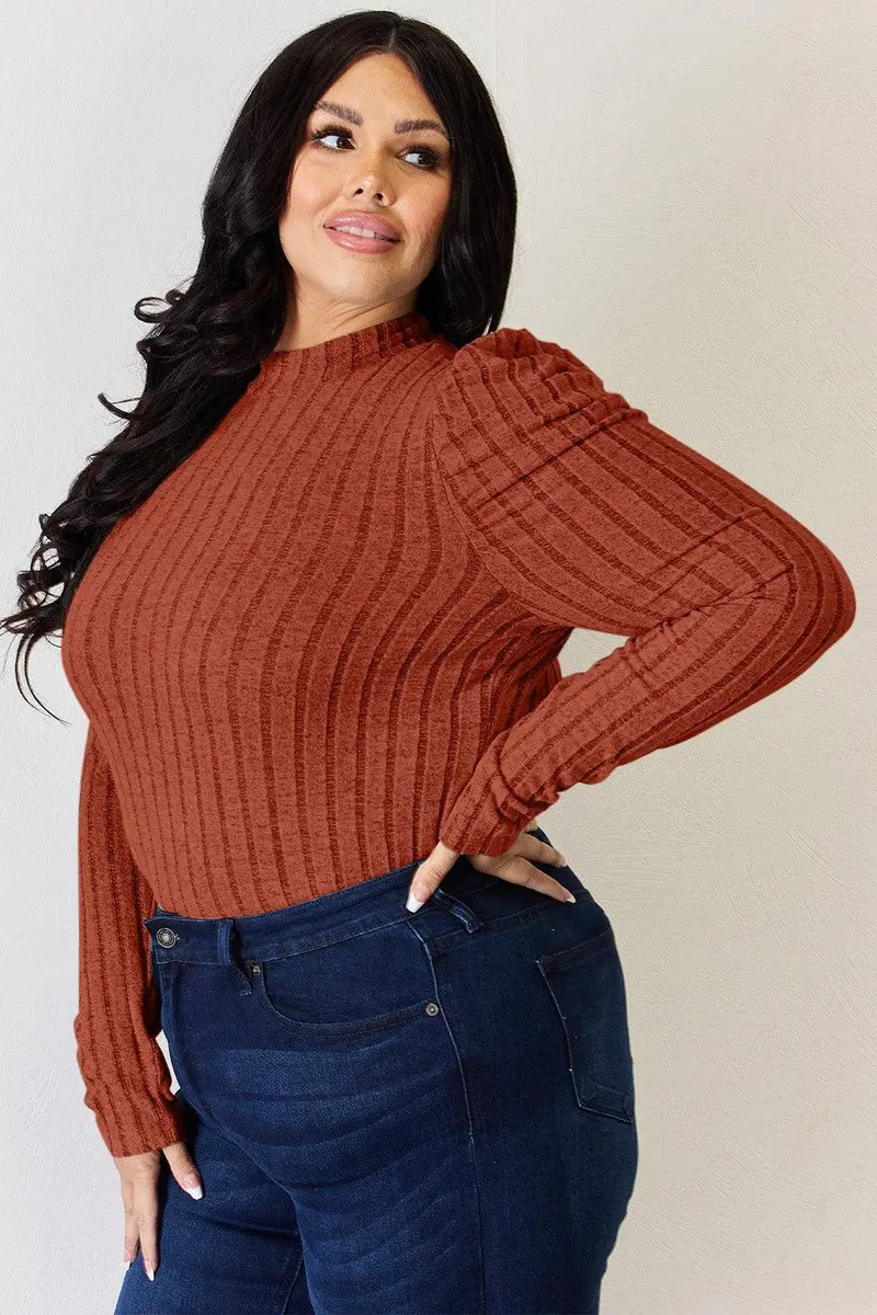 Basic Bae Full Size Ribbed Mock Neck Puff Sleeve T-Shirt 4
