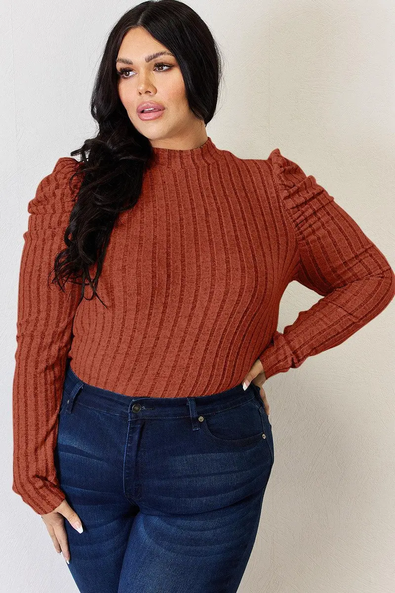 Basic Bae Full Size Ribbed Mock Neck Puff Sleeve T-Shirt 5