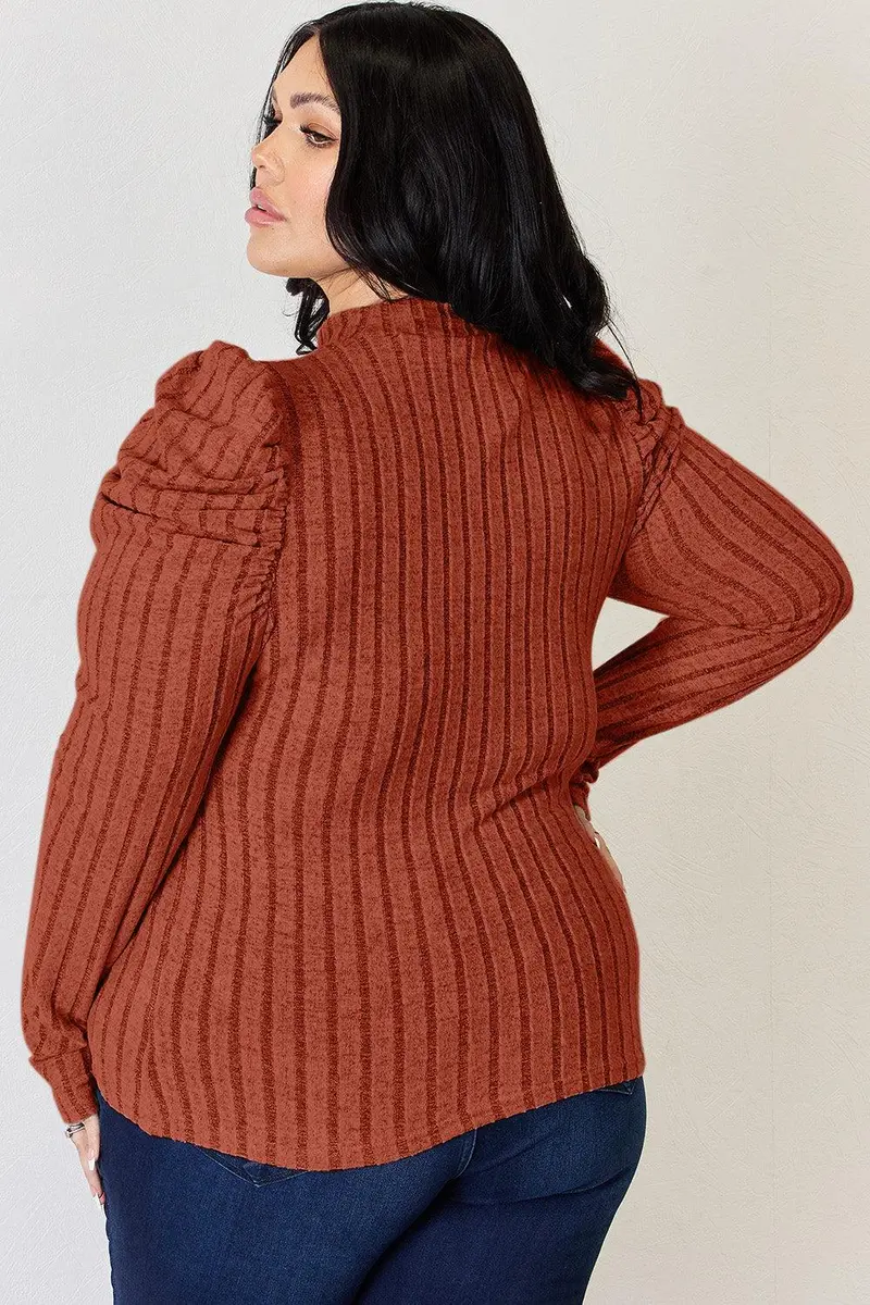 Basic Bae Full Size Ribbed Mock Neck Puff Sleeve T-Shirt 6