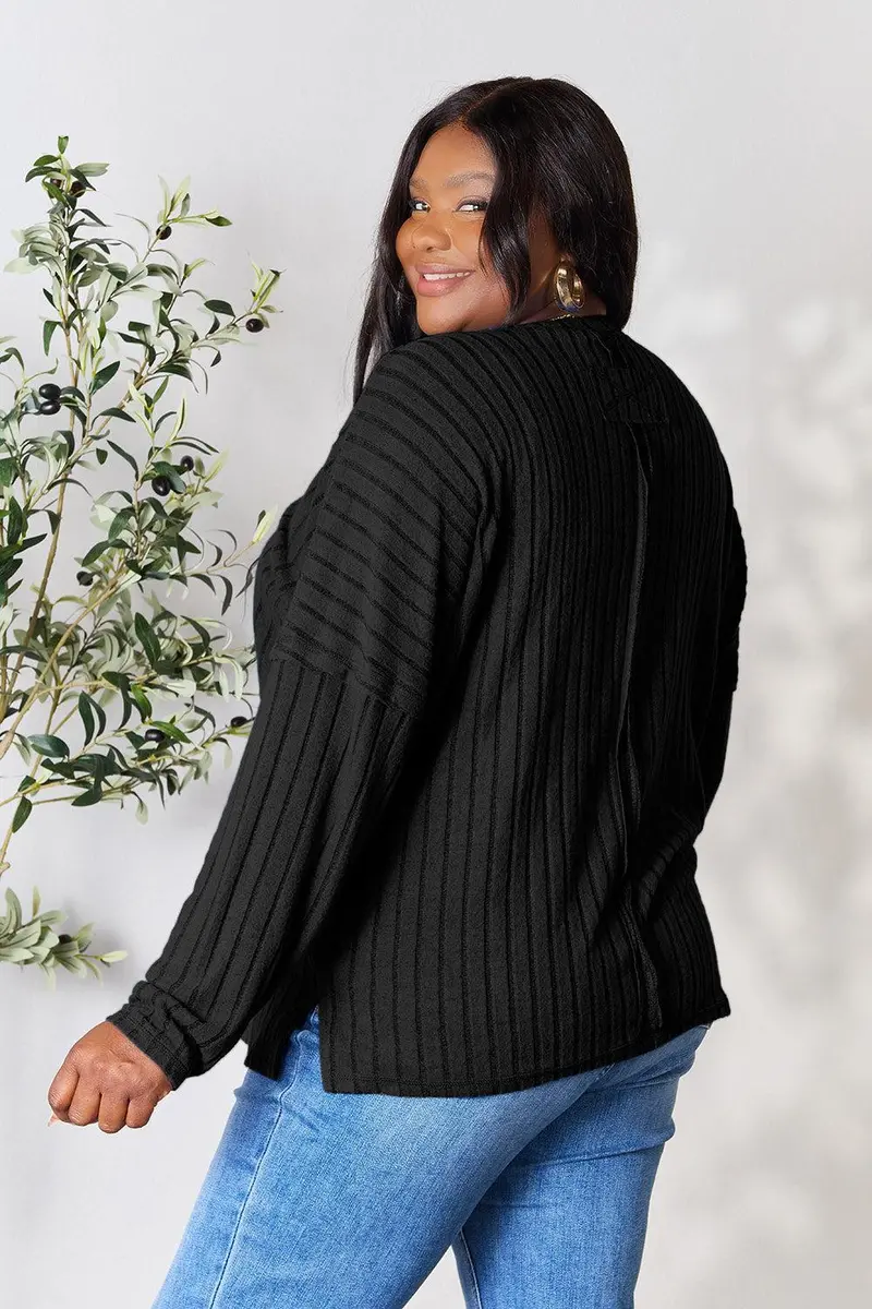Basic Bae Full Size Ribbed Round Neck Slit Knit Top 11