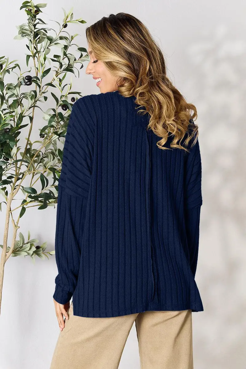 Basic Bae Full Size Ribbed Round Neck Slit Knit Top 14