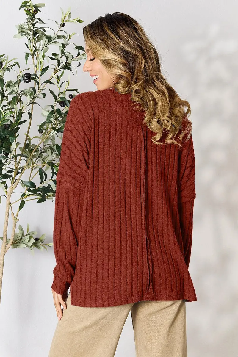 Basic Bae Full Size Ribbed Round Neck Slit Knit Top 25