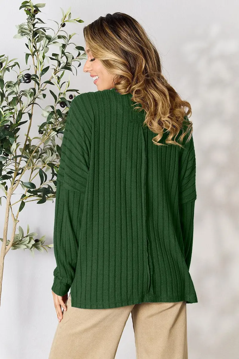 Basic Bae Full Size Ribbed Round Neck Slit Knit Top 29