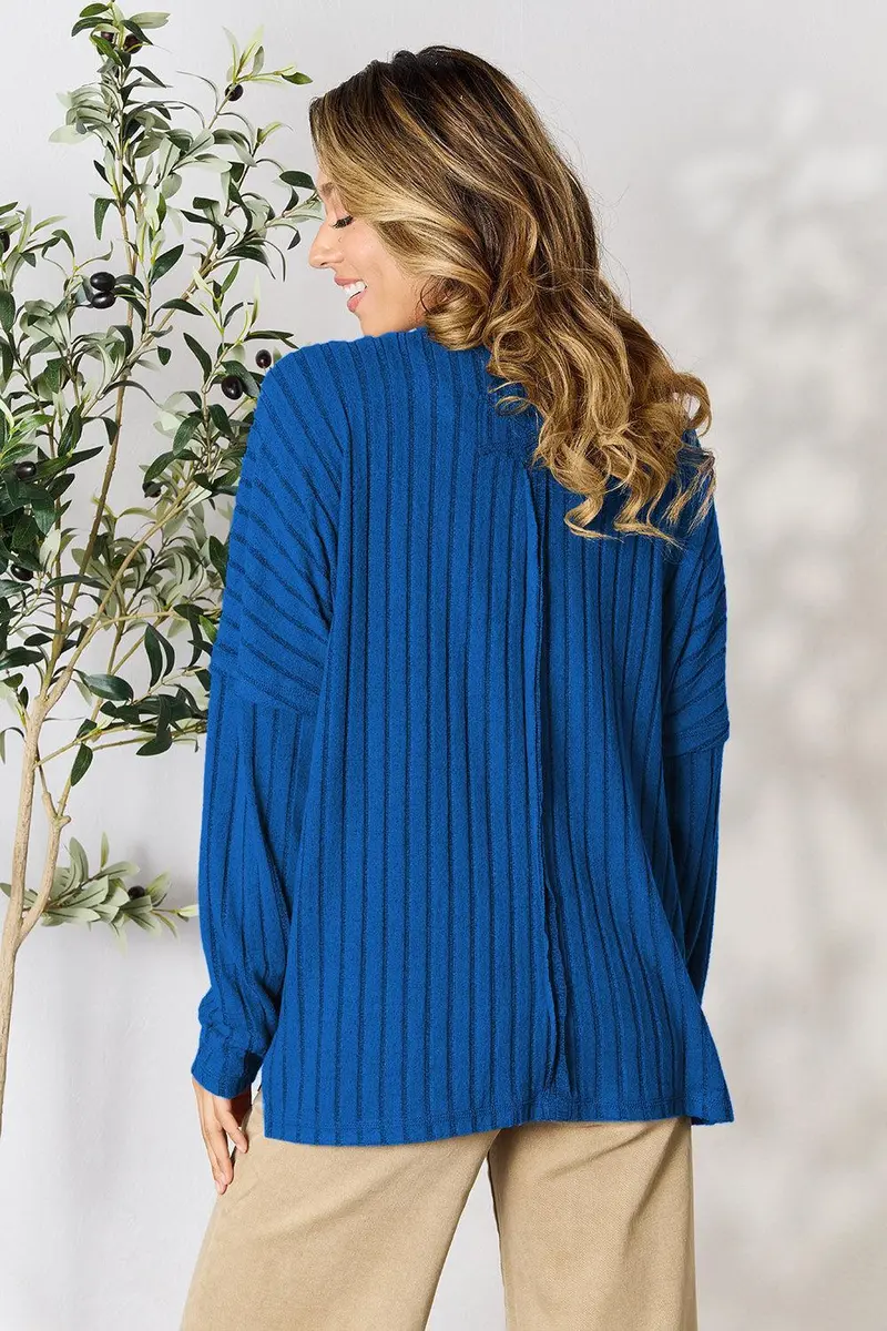 Basic Bae Full Size Ribbed Round Neck Slit Knit Top 3