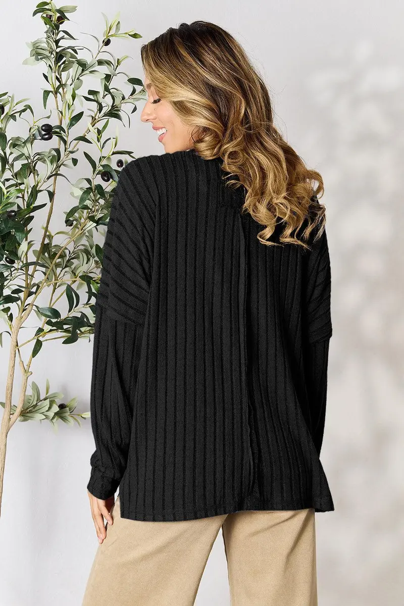 Basic Bae Full Size Ribbed Round Neck Slit Knit Top 9