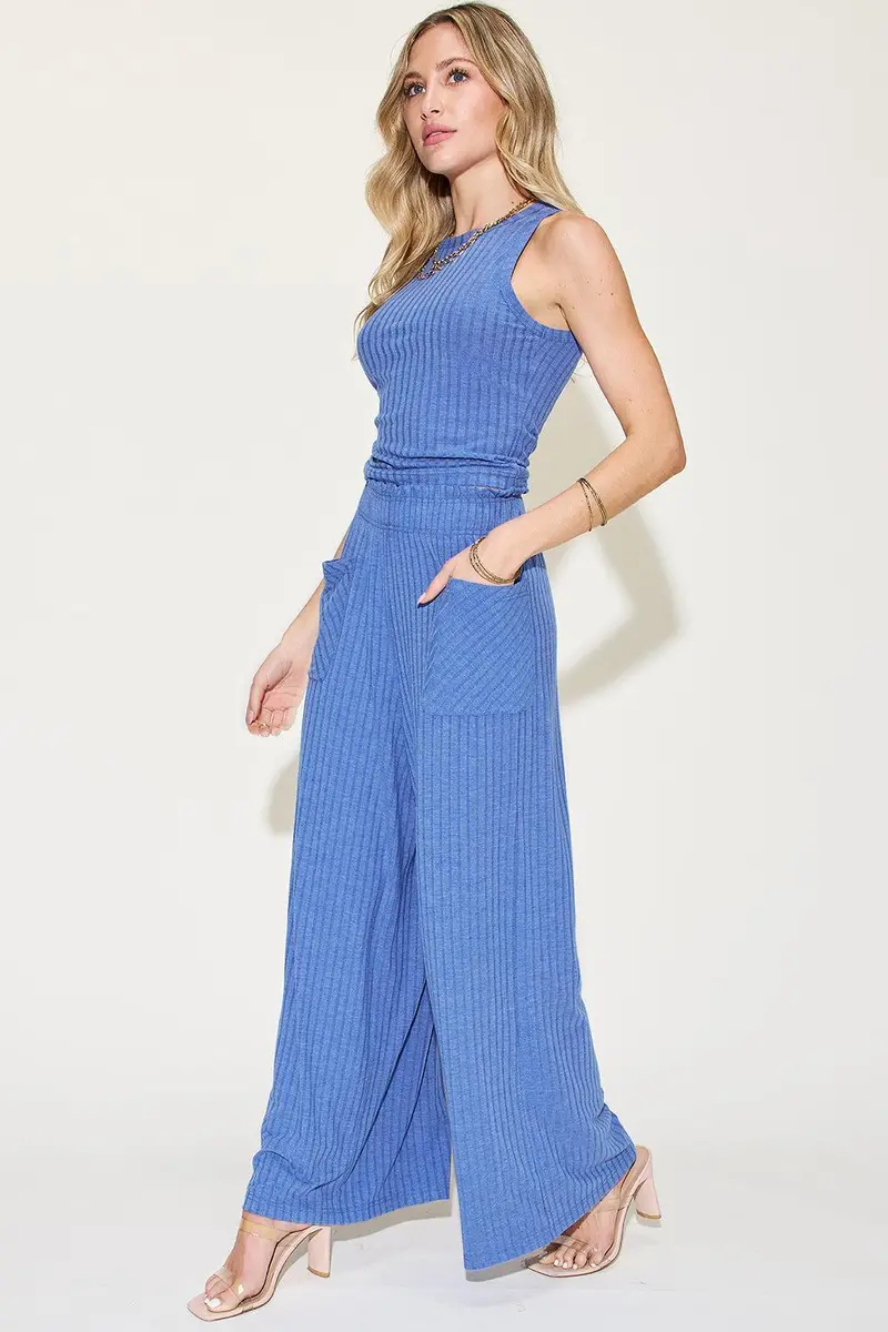 Basic Bae Full Size Ribbed Tank And Wide Leg Pants Set 16