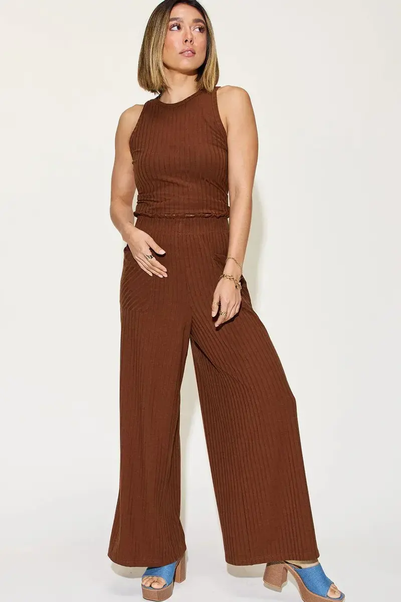 Basic Bae Full Size Ribbed Tank And Wide Leg Pants Set 19