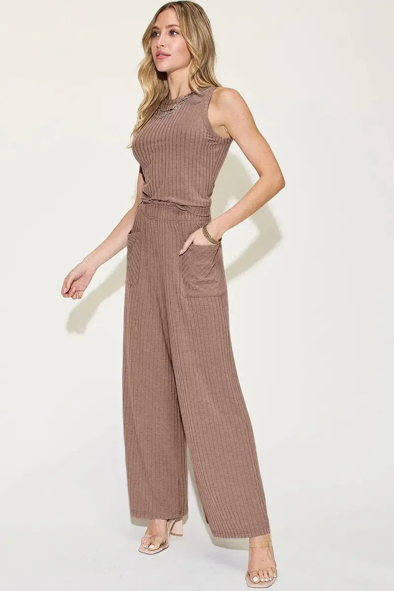 Basic Bae Full Size Ribbed Tank And Wide Leg Pants Set 24