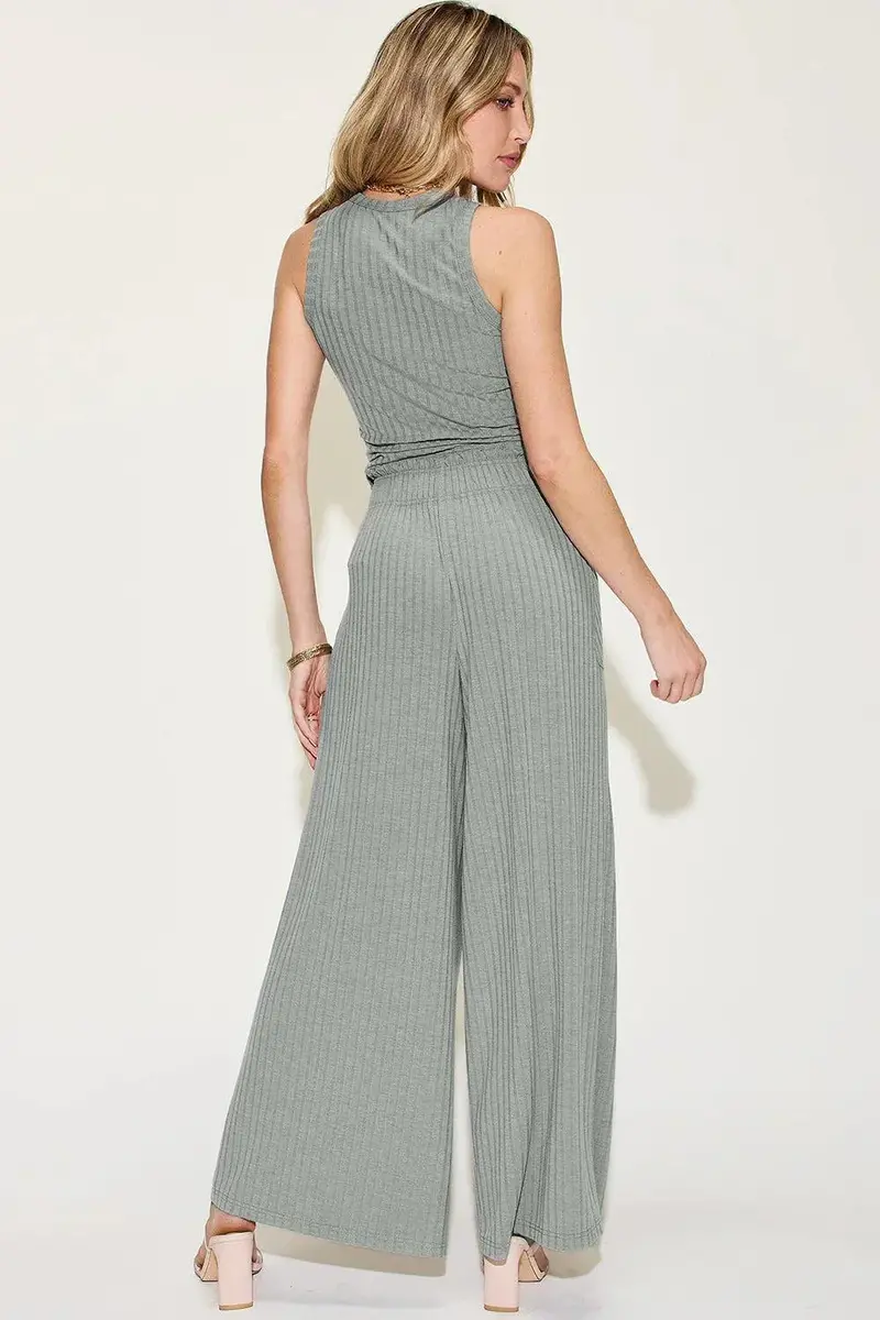 Basic Bae Full Size Ribbed Tank And Wide Leg Pants Set 4