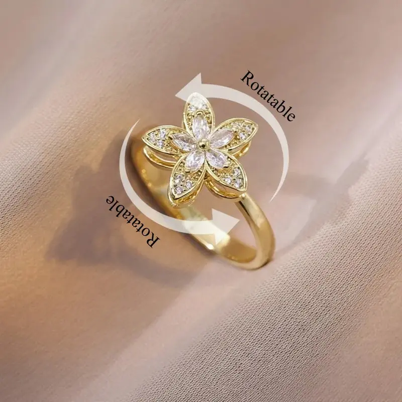 Bauhinia Flower Zircon Adjustable Stress-Relief Ring. 1