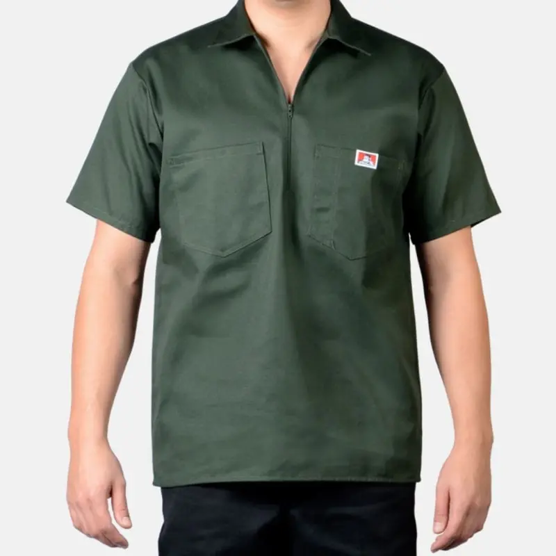 Ben Davis Men's 1/2 Zip Double Chest Pocket Short Sleeve Work Shirt 1