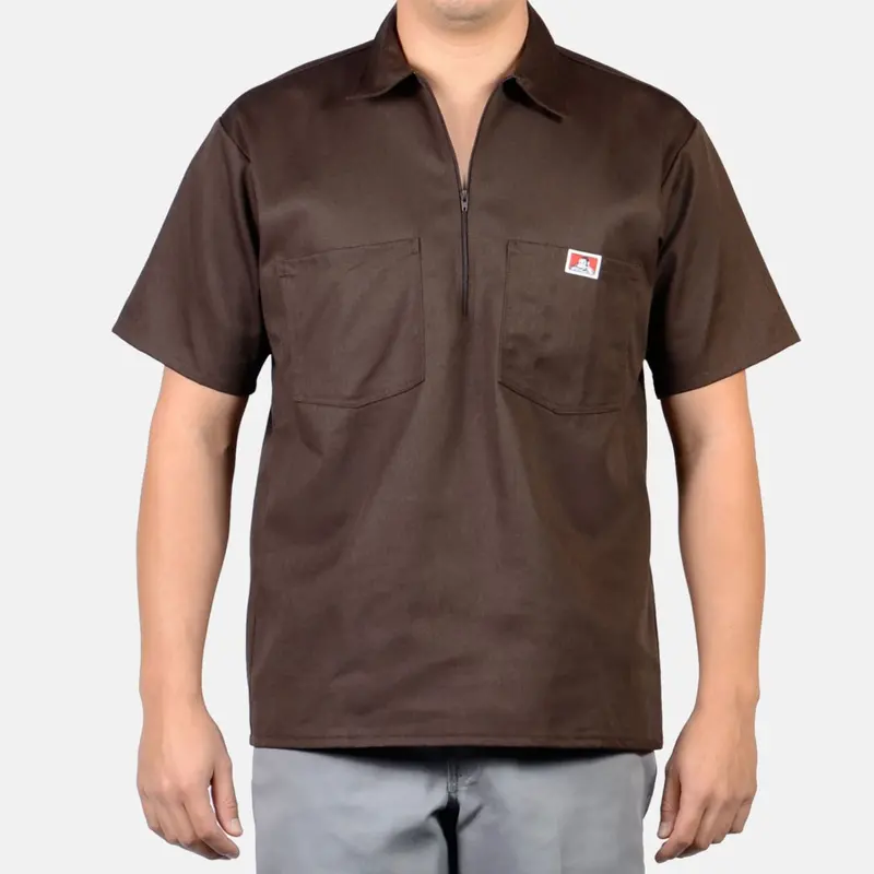 Ben Davis Men's 1/2 Zip Double Chest Pocket Short Sleeve Work Shirt 1