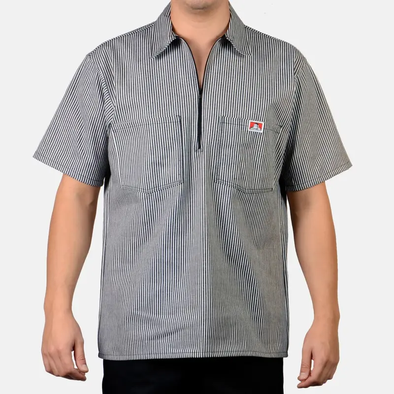 Ben Davis Men's Half-Zip Striped Short Sleeve Work Shirt 1