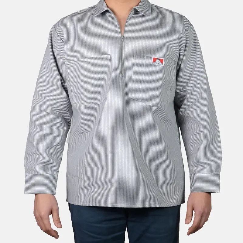Ben Davis Men's Long Sleeve Striped Half Zip Work Shirt 1