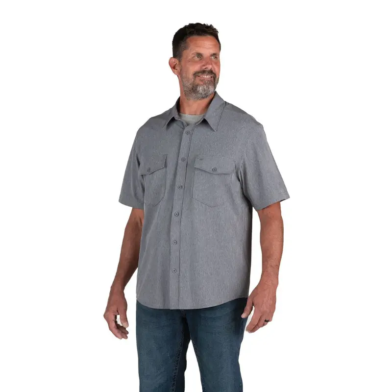 Berne Men's Flex 180 Upf Button Down Short Sleeve Shirt Sh32 - Black Heather 1