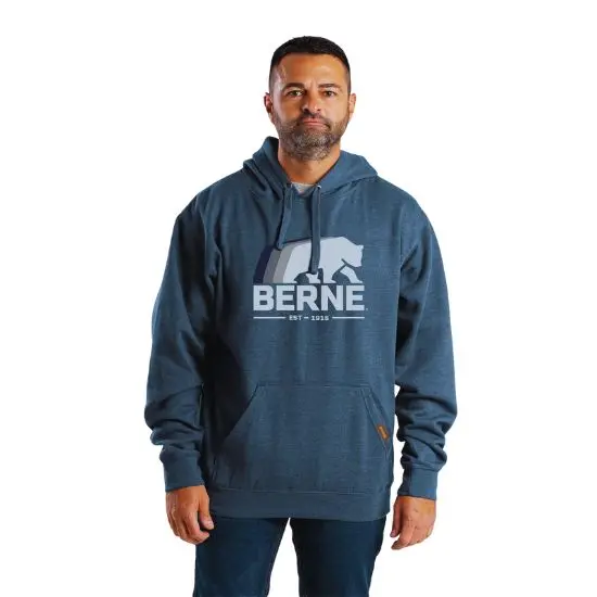 Berne Men's Heritage Graphic Hooded Work Pullover Sweater Sp416 - Navy 1