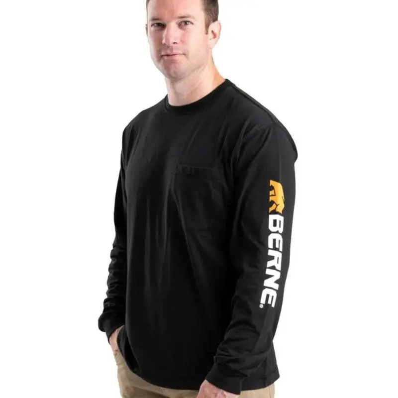 Berne Men's Signature Long Sleeve Performance Work Shirt Bsm14 - Black 3