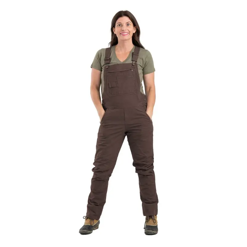 Berne Women's Flex Softstone Duck Unlined Bib Work Overall Wb922 - Brown 1