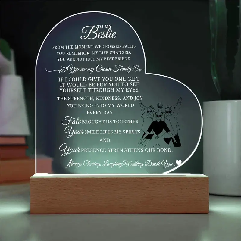 Best Gift For Bestie . Acrylic Heart Plaque With Led Light Base 1