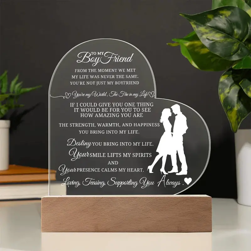Best Gift For Boyfriend . Acrylic Heart Plaque With Led Light Base 1