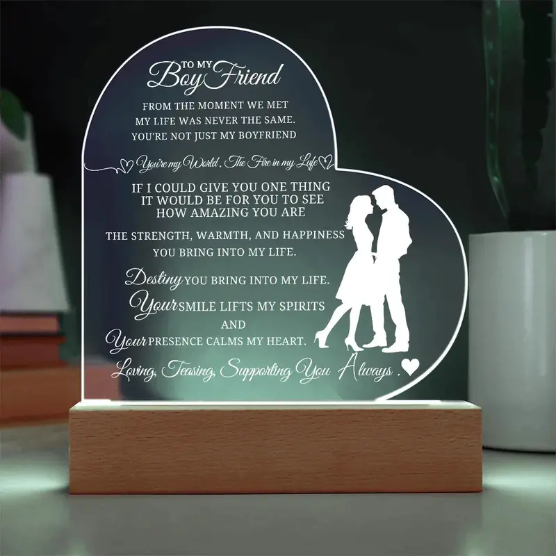 Best Gift For Boyfriend . Acrylic Heart Plaque With Led Light Base 2