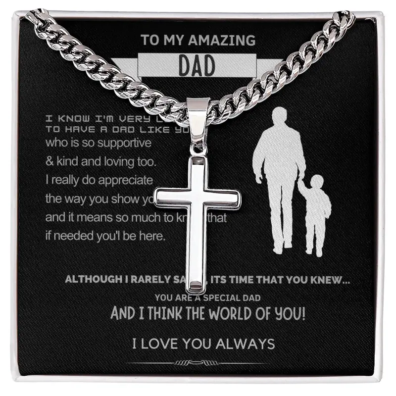 Best Gift For Dad . Cuban Link Chain With Artisan Cross 1