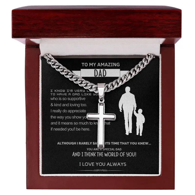 Best Gift For Dad . Cuban Link Chain With Artisan Cross 2