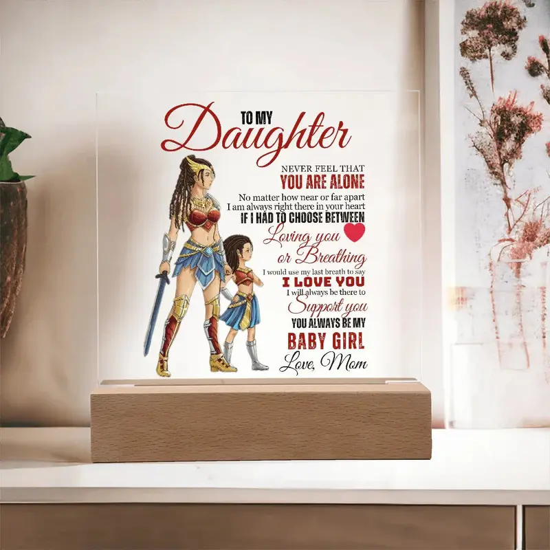 Best Gift For Daughter . Acrylic Square Plaque With Led Light Base 1
