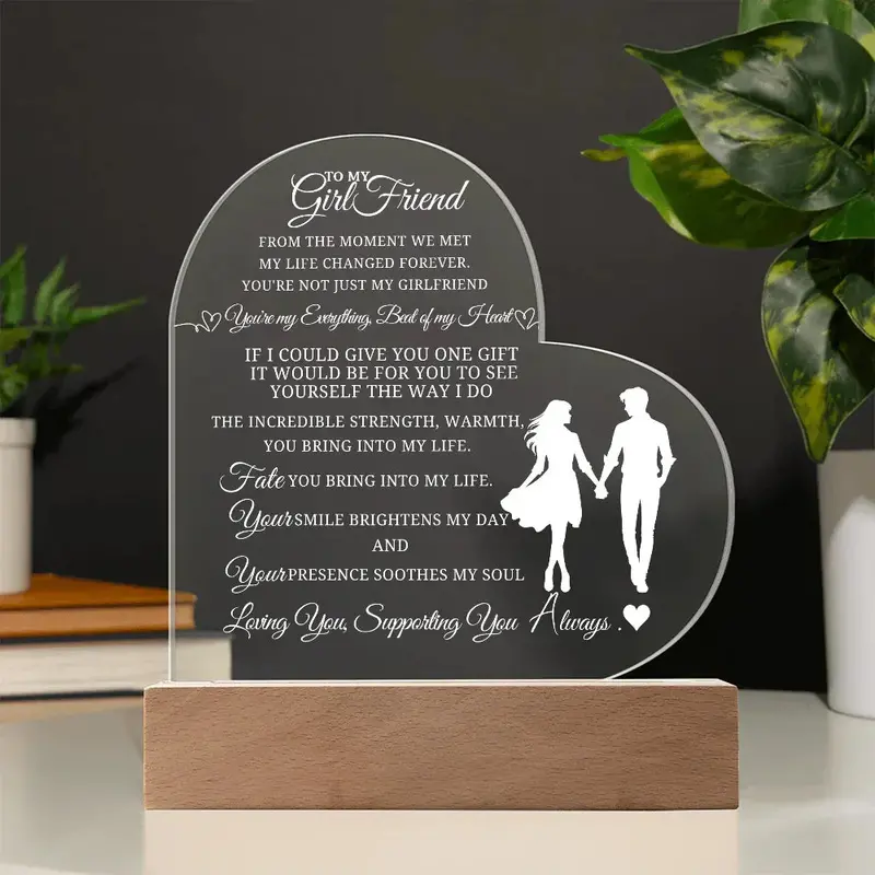 Best Gift For Girlfriend . Acrylic Heart Plaque With Led Light Base 1