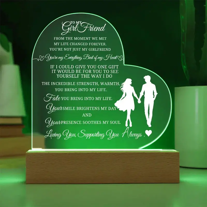 Best Gift For Girlfriend . Acrylic Heart Plaque With Led Light Base 2