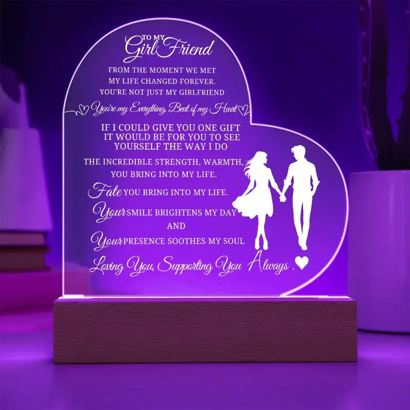 Best Gift For Girlfriend . Acrylic Heart Plaque With Led Light Base 2