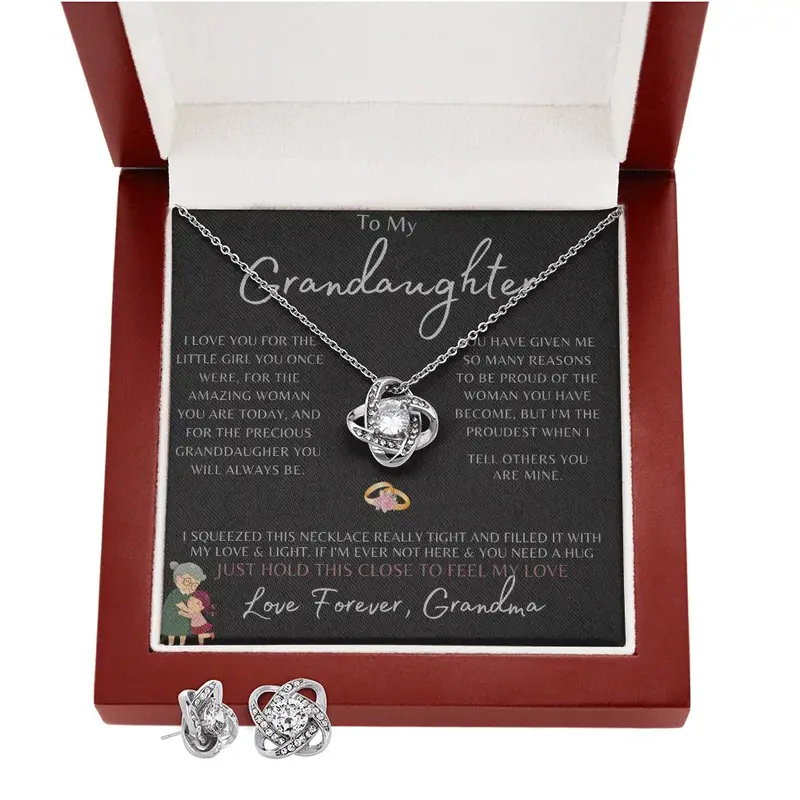 Best Gift For Granddaughter. Love Knot Necklace & Earring Set 2