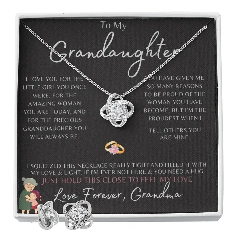Best Gift For Granddaughter. Love Knot Necklace & Earring Set 2