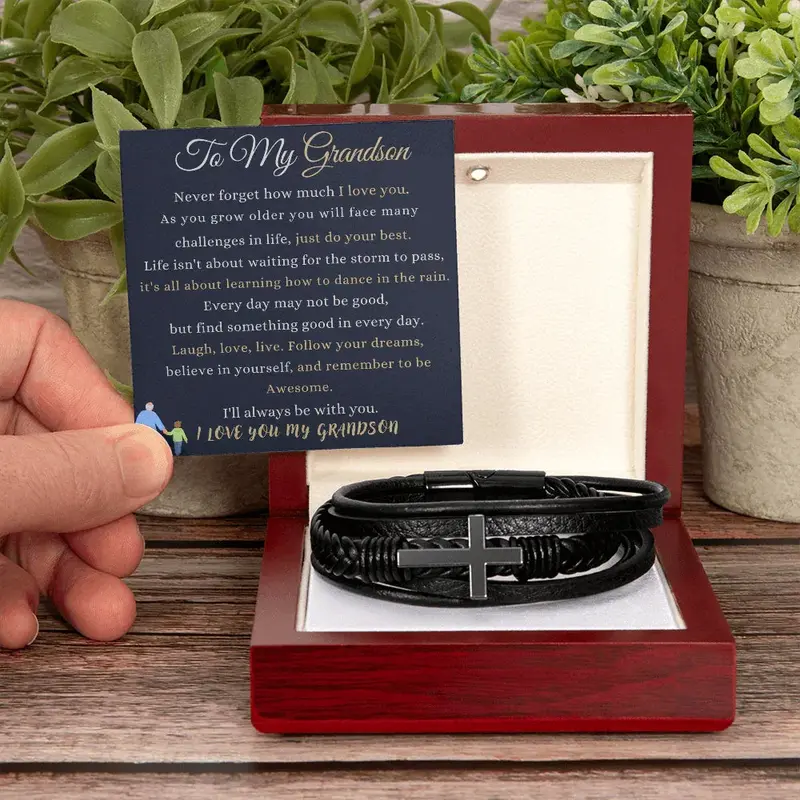 Best Gift For Grandson. Men's Cross Bracelet 1
