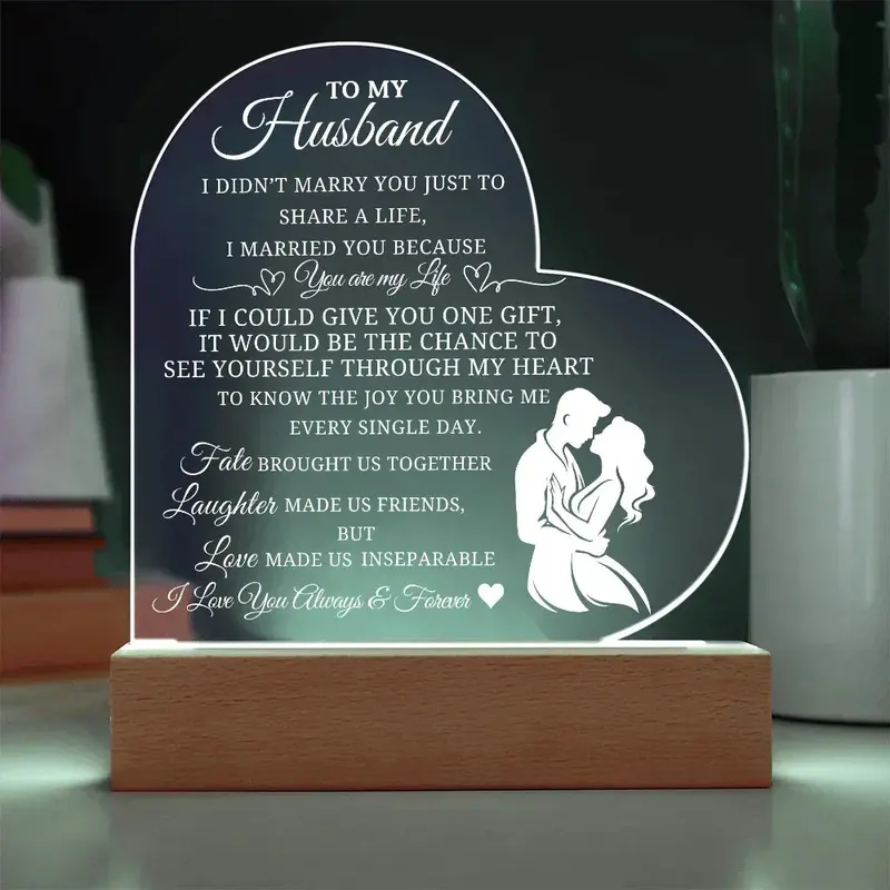 Best Gift For Husband. Printed  Heart Acrylic Plaque With Led Light 1