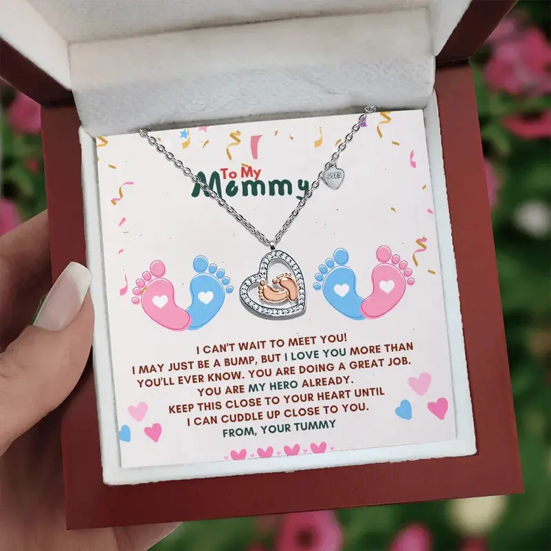 Best Gift For Mom. Baby Feet Heart Necklace 1