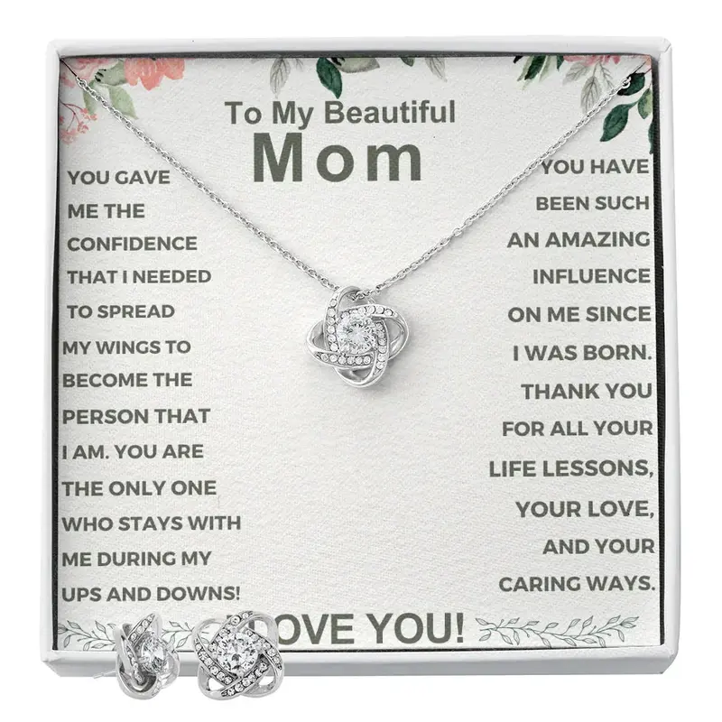 Best Gift For Mom. Love Knot Necklace & Earring Set 2